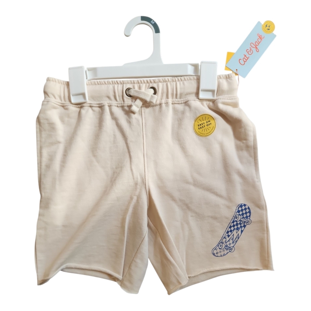 Cat & Jack Kids' Cream Shorts with Blue Graphic M(8)